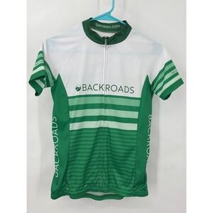 Louis Garneau Backroads Cycling Jersey Womens XS Green White Striped Full Zip